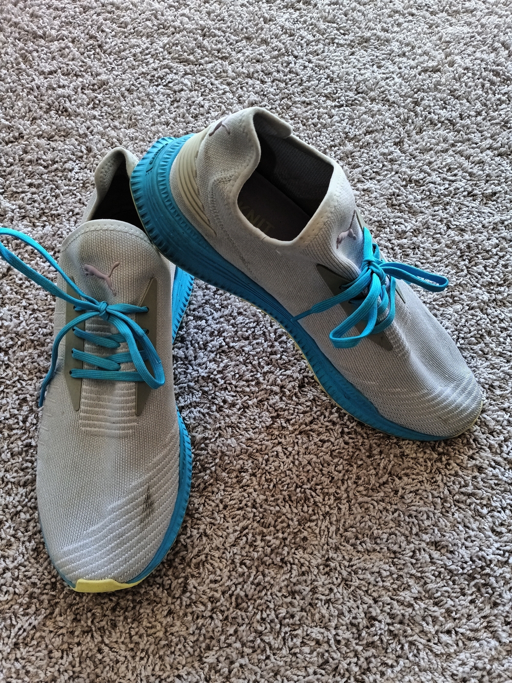 Puma Light Gray and Bright Blue Athletic Shoes Evo Knit- Men's